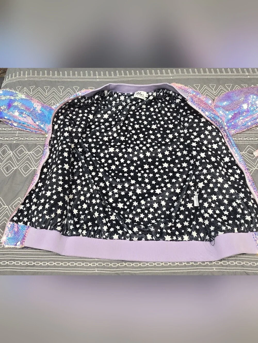 Lola + The Boys Lavender Haze Sequin Bomber Jacket Size Youth 14